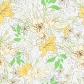 Floral texture for fabric. Seamless ornament of flowers and leaves on a white background. Vintage texture for decorating fabric, t Royalty Free Stock Photo